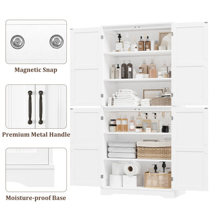 Homfa 71'' Bathroom Cabinet with 6 Storage Shelves, Freestanding Wooden Linen Cabinet for Living Room, White