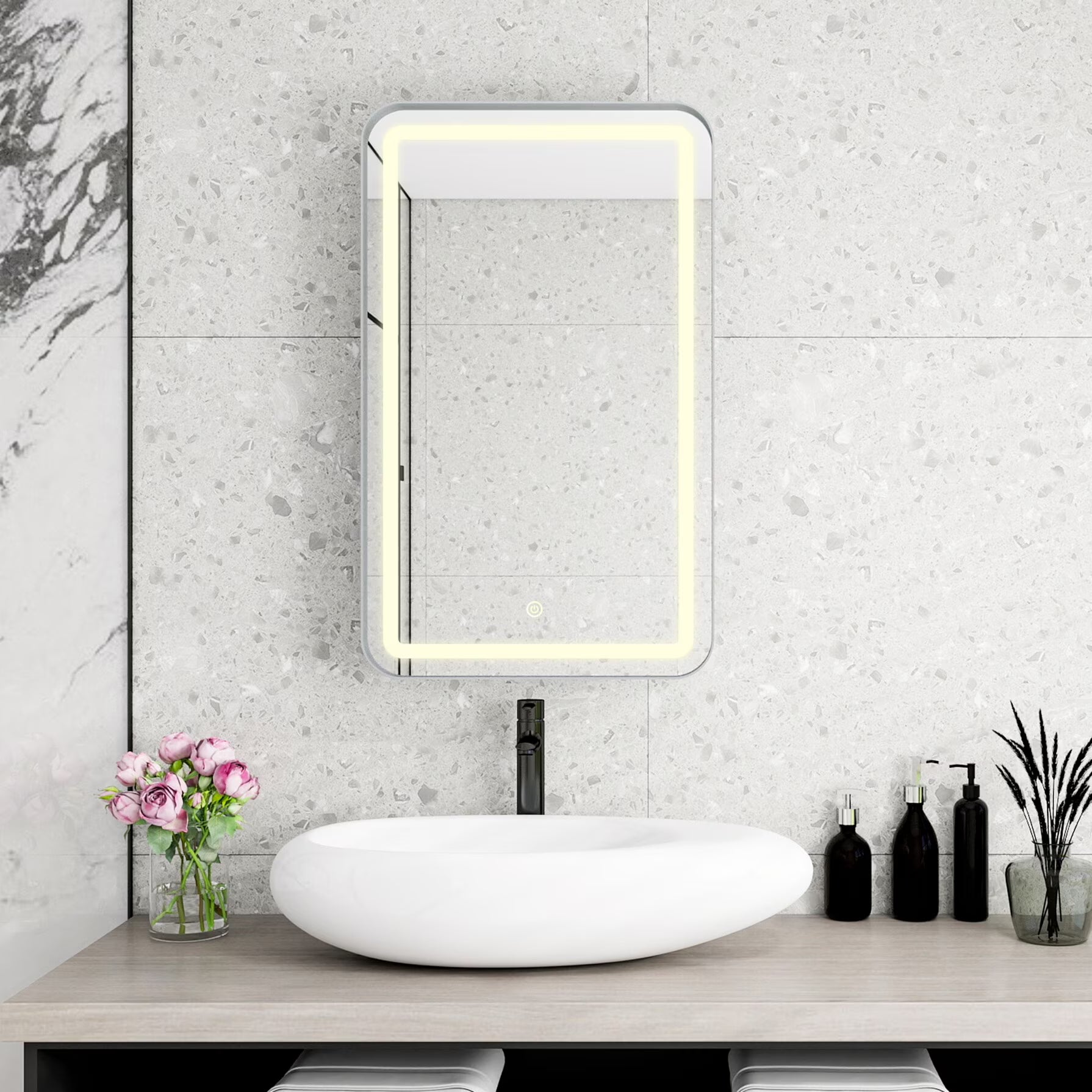 34-Inch Black Medicine Cabinet with Mirror, Wall-Mounted Bathroom Storage with Adjustable Glass Shelves & LED Lighting, Recessed or Surface Mount Design for Space-Saving Organization