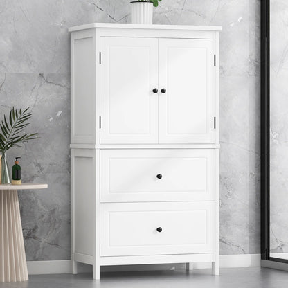 Aukfa 43.3" Tall Wood Storage Cabinet with Two Doors and Adjustable Shelves for Bathroom Kitchen, White