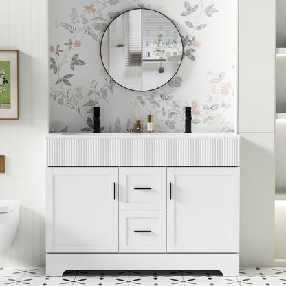 Eclife 48-Inch Mid-Century Modern Green Double Sink Bathroom Vanity with Resin Countertop