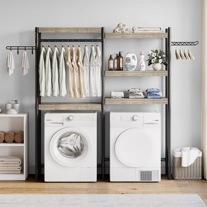 5 Tier Wood Over The Washer and Dryer Storage Shelf, Adjustable Height Laundry Drying Clothes Racks Bathroom Shelf