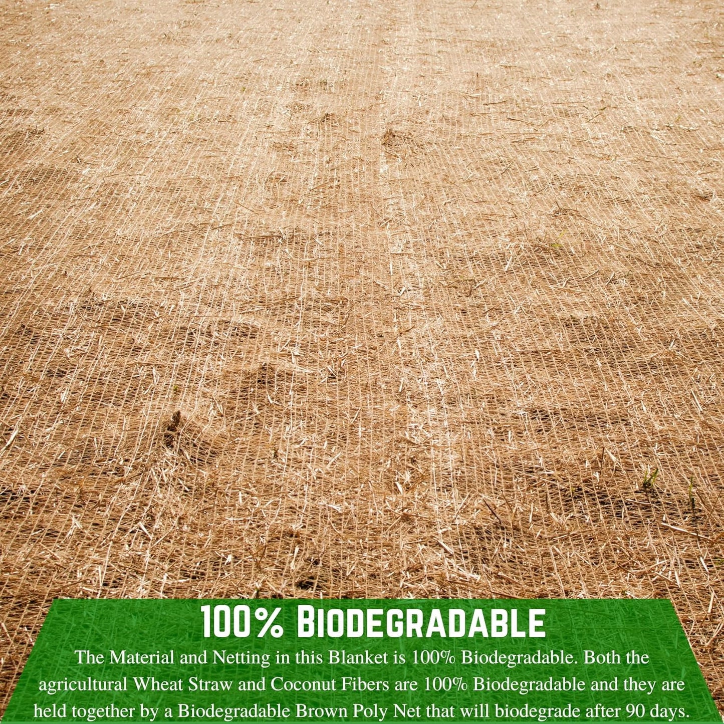 100% Biodegradable Erosion Control Blanket - Straw/Coconut Erosion Control Blanket, Straw Garden and Landscape Cover, Erosion Control Blanket, Straw Blanket, Erosion Control (2' x 112.5')