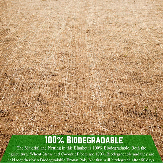 100% Biodegradable Erosion Control Blanket - Straw/Coconut Erosion Control Blanket, Straw Garden and Landscape Cover, Erosion Control Blanket, Straw Blanket, Erosion Control (2' x 112.5')