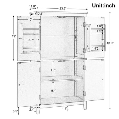 EUROCO Bathroom Floor Storage Cabinet,Bathroom Storage Unit,Freestanding Cabinet with 4 Doors,Adjustable Shelves,Adaptable Shelves,11.8 x 23.6 x 43.3 Inches,White
