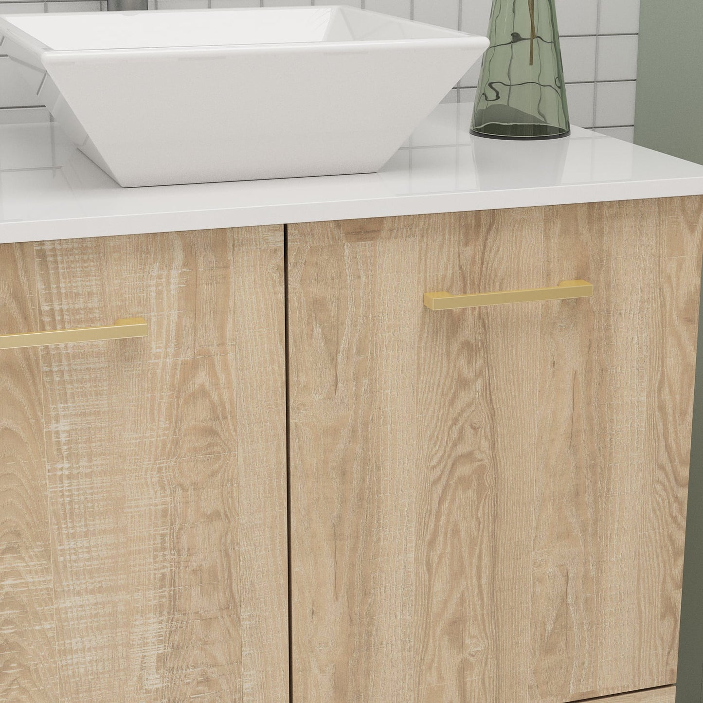 OXYLIFE 30 inch Bathroom Vanity Storage Cabinet with Sink for Bathroom, Oak