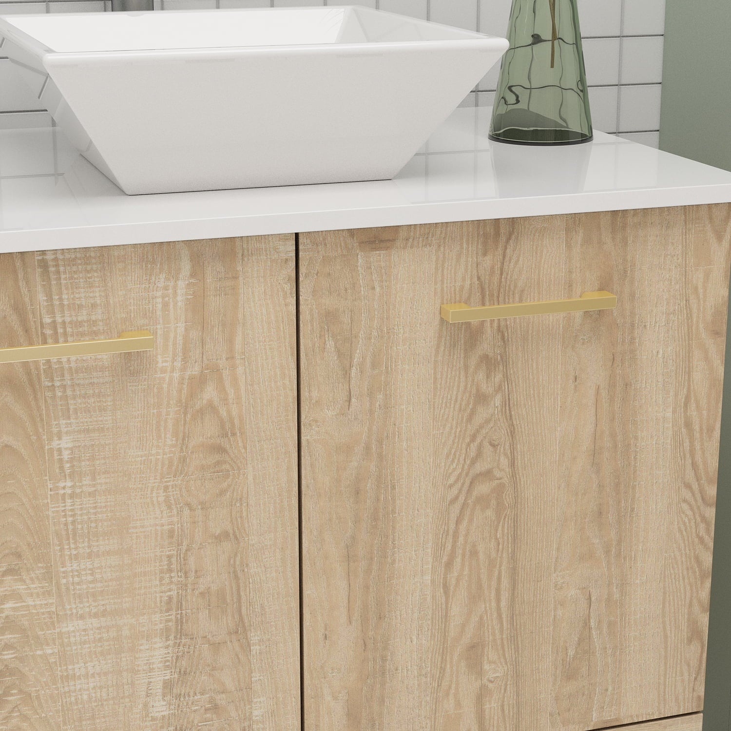 OXYLIFE 30 inch Bathroom Vanity Storage Cabinet with Sink for Bathroom, Oak