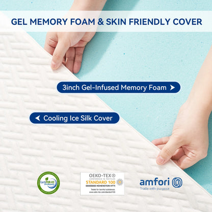 3 Inch Memory Foam Mattress Topper Queen Size Breathable Gel Memory Foam Cooling Mattress Topper Mattress Pad Cover for Back Pain Bed Topper with Washable Cover