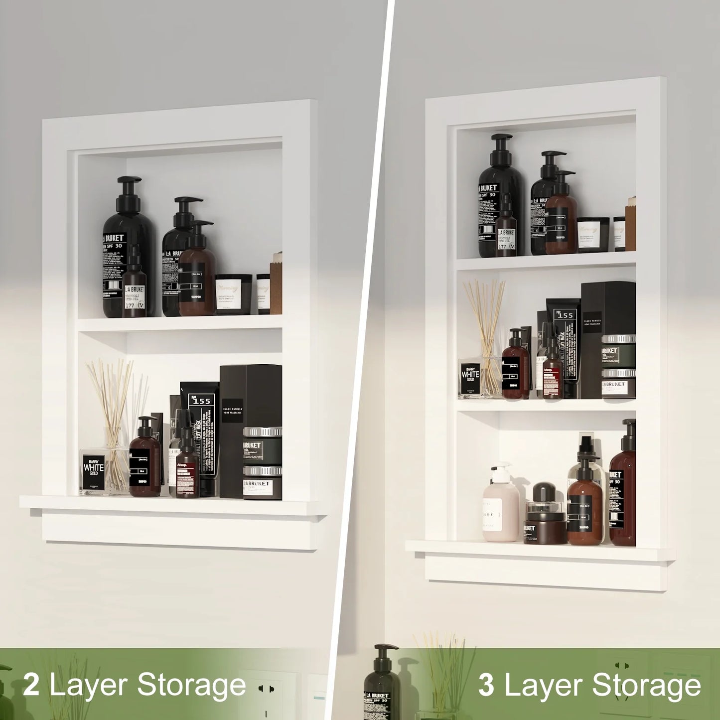 Hironpal White 2-Tier Recessed 15x18 Wall Niche Medicine Cabinet Replacement, in The Wall Bathroom Cabinet Insert Shelf/Shelves