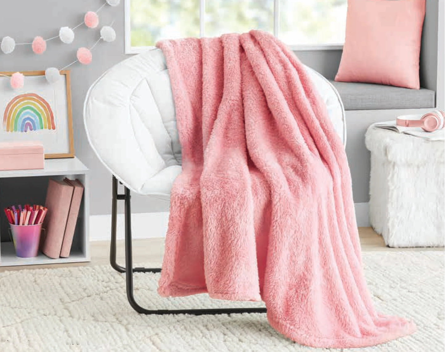 Your Zone Pink, Soft, Oversized, Fuzzy Throw Blanket for Kids, 72 x 50 inches