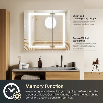 Hemnes 32" Frameless Silver Glass LED Lighted Bathroom Medicine Cabinet