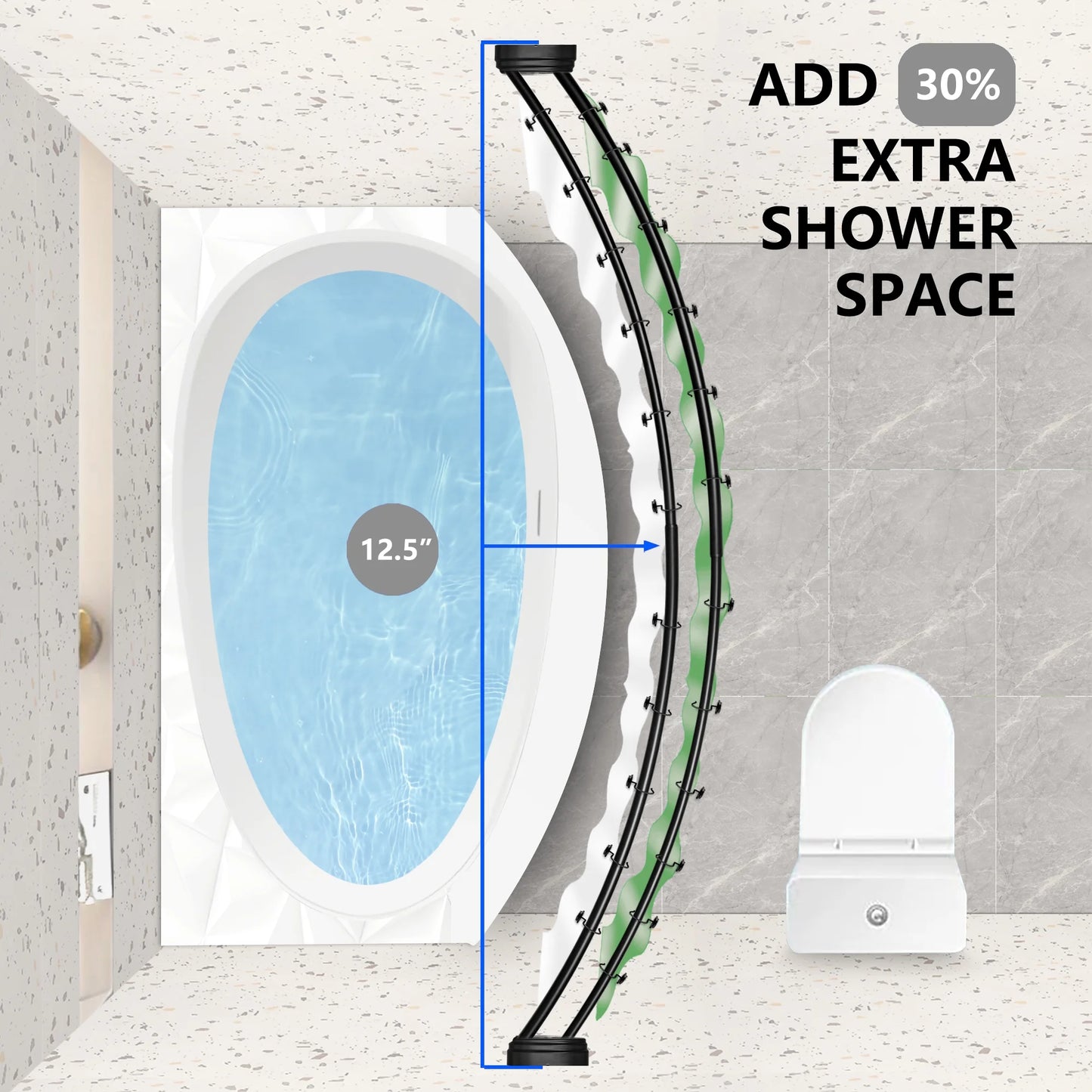 Utopia Alley Rustproof Wall Mounted Aluminum Double Curved Shower Curtain Rod, Screw Mount Rod, Secure Than Tension, Adjustable Shower Rod from 45" to 72", Includes shower liner & hooks (Black)
