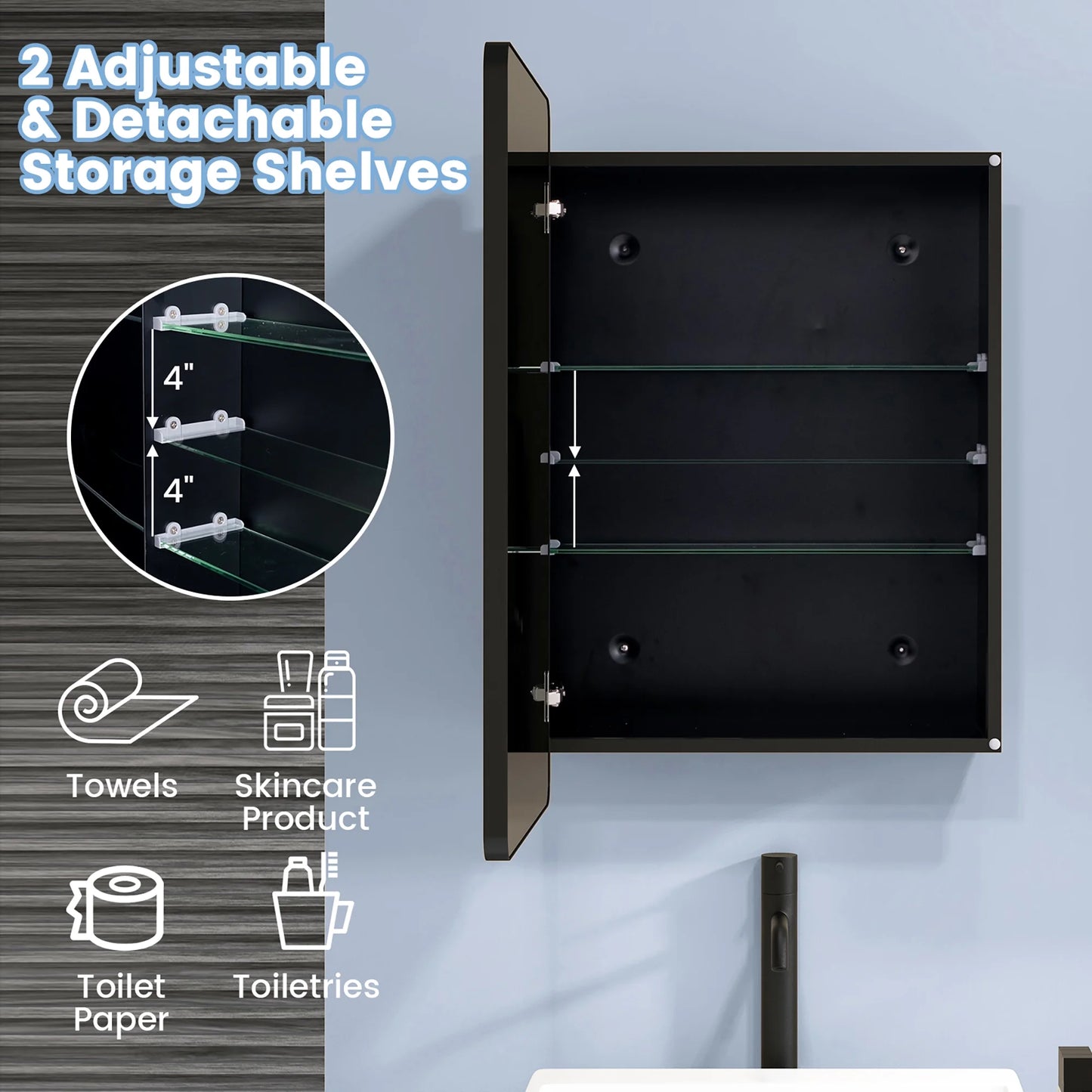 Gymax 20 x30 Inch Bathroom Mirror Cabinet w/Aluminum Frame Adjustable Shelves