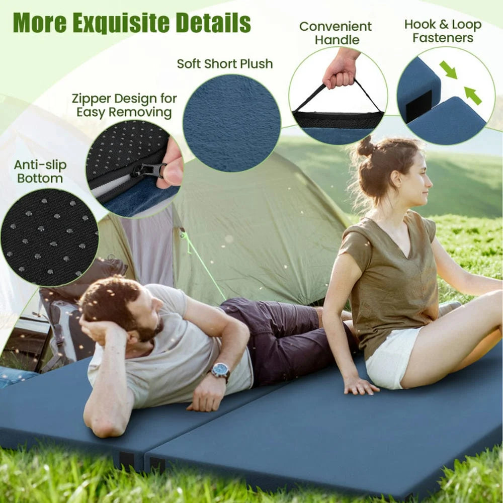 Spaco Foldable Camping Mattress with High Density Foam Cushion and Anti-slip Bottom, Air Mattresses & Sleeping Bags for Outdoor as Garden, Yard, Navy
