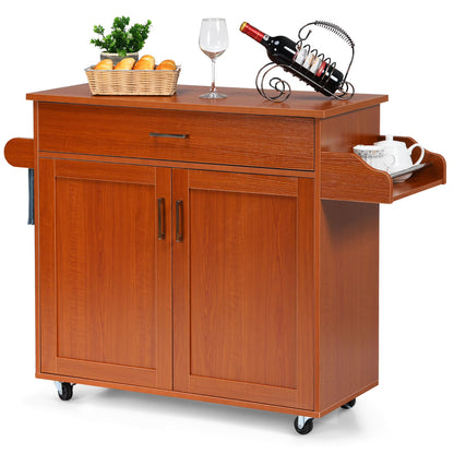 Costway Rolling Kitchen Island Cart Storage Cabinet w/Towel & Spice Rack Cherry
