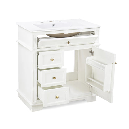 GDF Studio 30" Modern Bathroom Vanity with Sink Combo Set, 3 Drawers and A Tip-out Drawer, Door Shelf, White