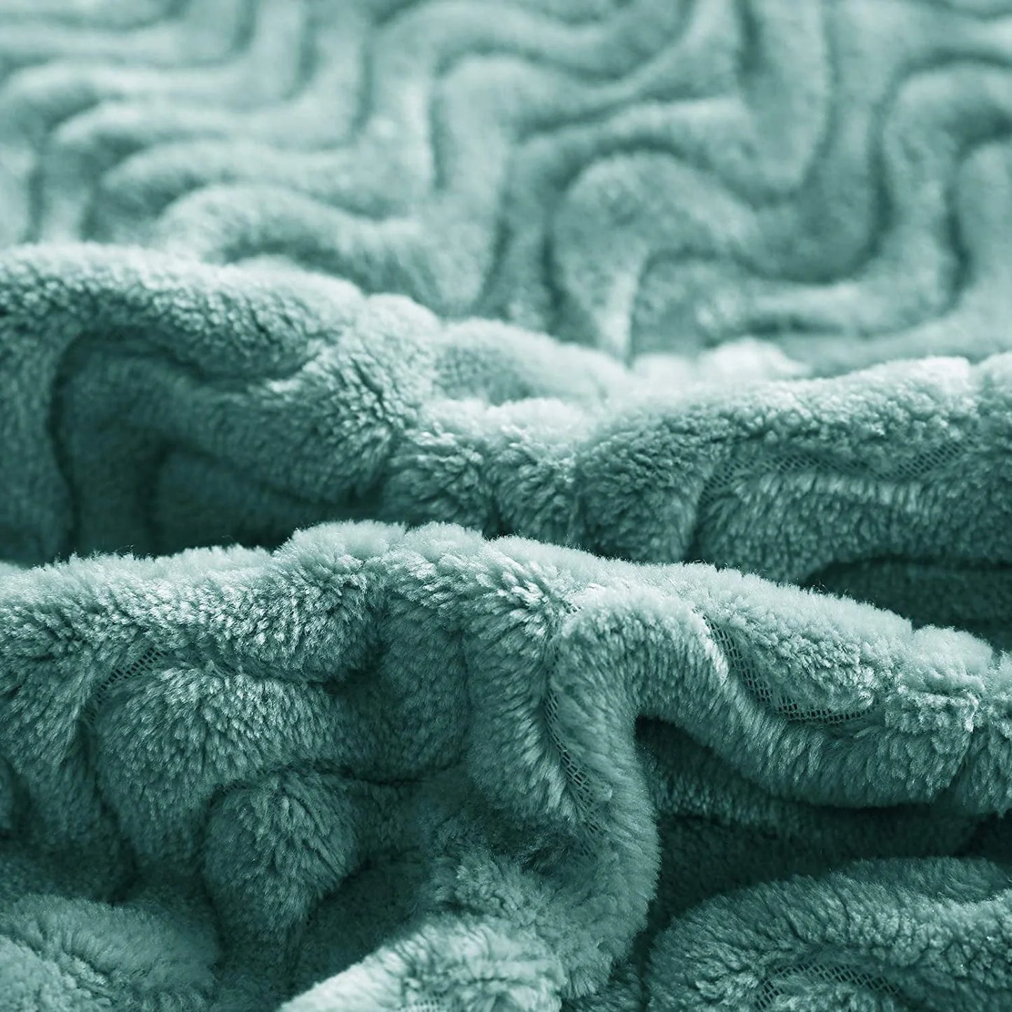 Exclusivo Mezcla King Size Jacquard Weave Wave Pattern Flannel Fleece Velvet Plush Bed Blanket as Bedspread/Coverlet/Bed Cover (90" x 104", Celadon) - Soft, Lightweight, Warm and Cozy