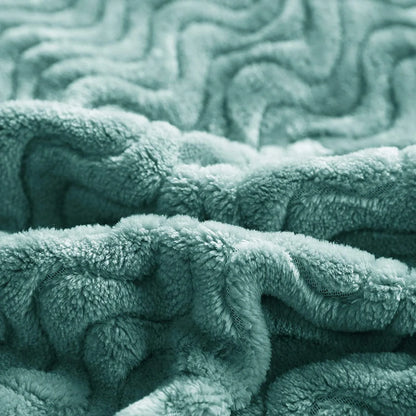 Exclusivo Mezcla King Size Jacquard Weave Wave Pattern Flannel Fleece Velvet Plush Bed Blanket as Bedspread/Coverlet/Bed Cover (90" x 104", Celadon) - Soft, Lightweight, Warm and Cozy