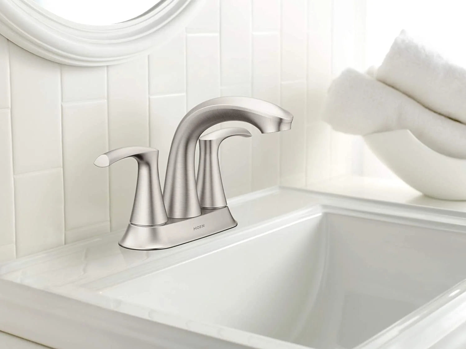 Moen 84137SRN Graeden Spot Resist Brushed Nickel 2-handle 4-in Centerset Bathroom Faucet