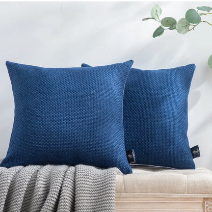 Phantoscope Classic Woven Textured Thick Solid Color Checker Plaid Series Decorative Throw Pillow, 20" x 20", Blue, 2 Pack