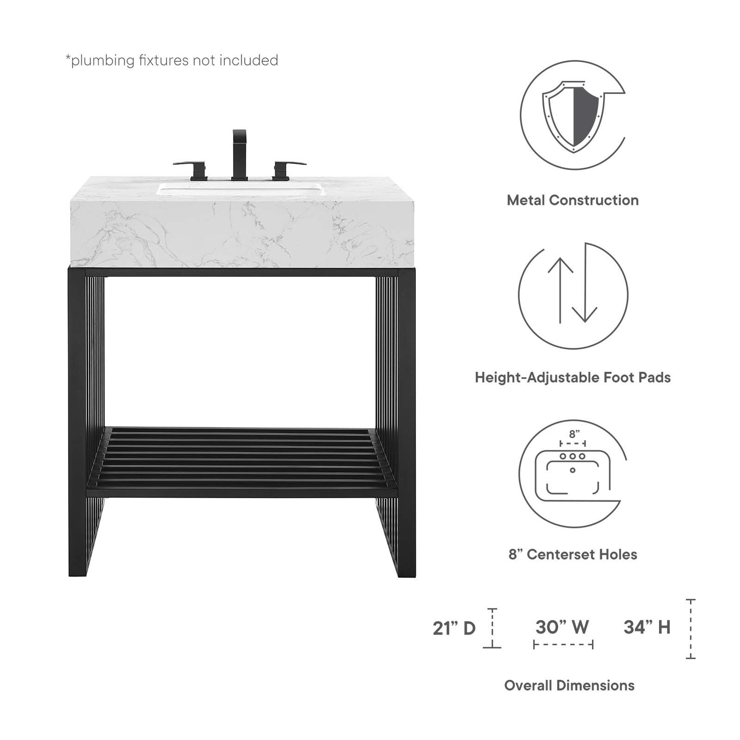 Modway Gridiron 30" Bathroom Vanity in White Black