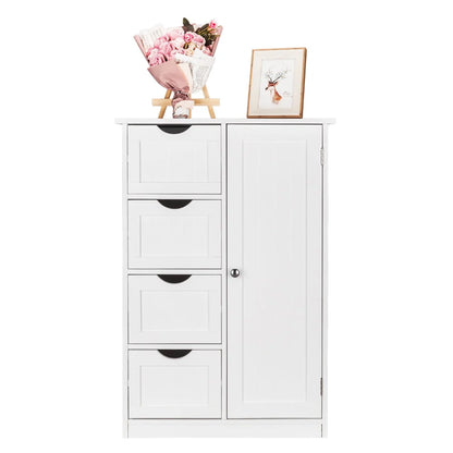Ktaxon Wooden Bathroom Floor Cabinet,Side Storage Organizer Cabinet with 4 Drawers,1 Cupboard & 2-Shelves,MDF,White