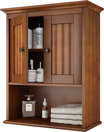 Wood Wall Cabinet, Bathroom Medicine Cabinet Storage with Doors and Adjustable Shelf, Rustic Cabinet Wall Mounted for Bathroom, Livingroom, Kitchen, Cupboard, White
