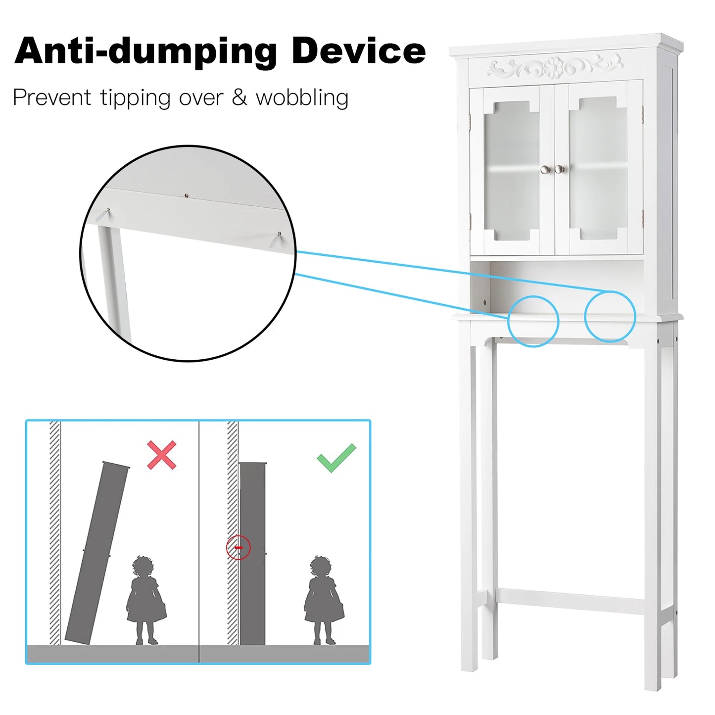 Costway Over The Toilet Bathroom Space Saver Carved Top Toilet Rack w/Adjustable Shelf