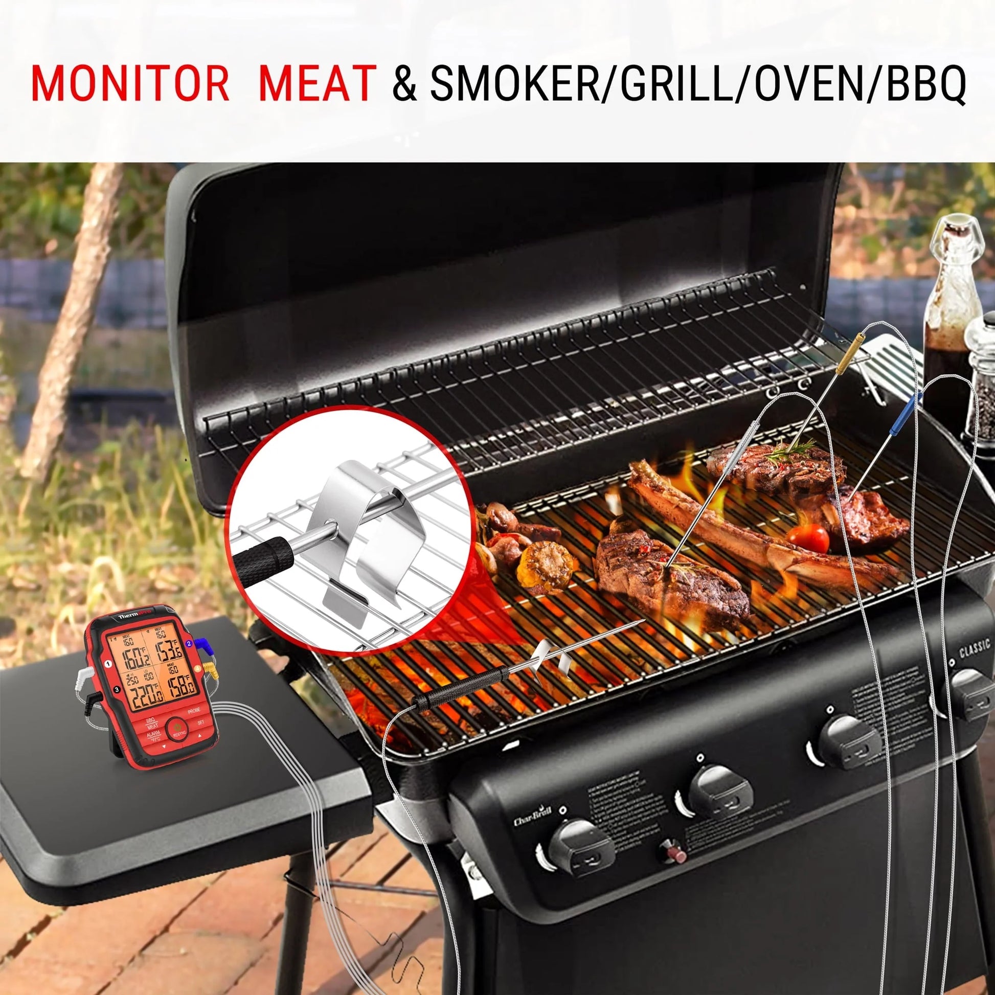 ThermoPro TP827BW 500FT Long Range Wireless Meat Thermometer for Grilling and Smoking with 4 Probes Smoker BBQ Grill Thermometer Kitchen Food Cooking Thermometer for Meat