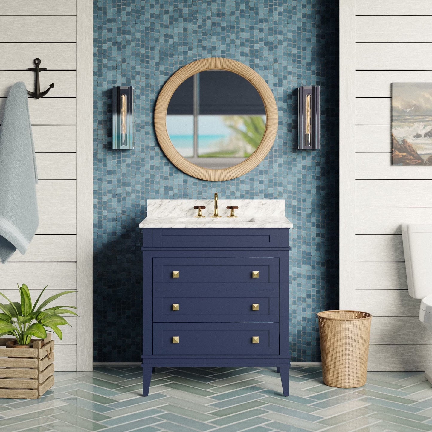Eleanor 30" Bathroom Vanity with White Cabinet and Carrara Marble Top