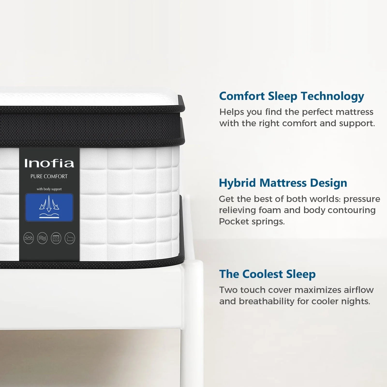 Inofia 10 Inch Hybrid Queen Size Mattress in a Box with Responsive Memory Foam, Multiple Sizes