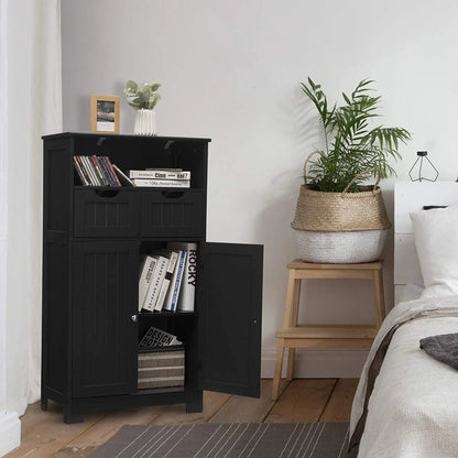 Giantex Multifunctional Floor Cabinet, Freestanding Bathroom Cabinet with Removable Drawers and Adjustable Shelf for Bathroom, Living Room, Bedroom or Entryway, 24 x 12 x 43 inches (Black)