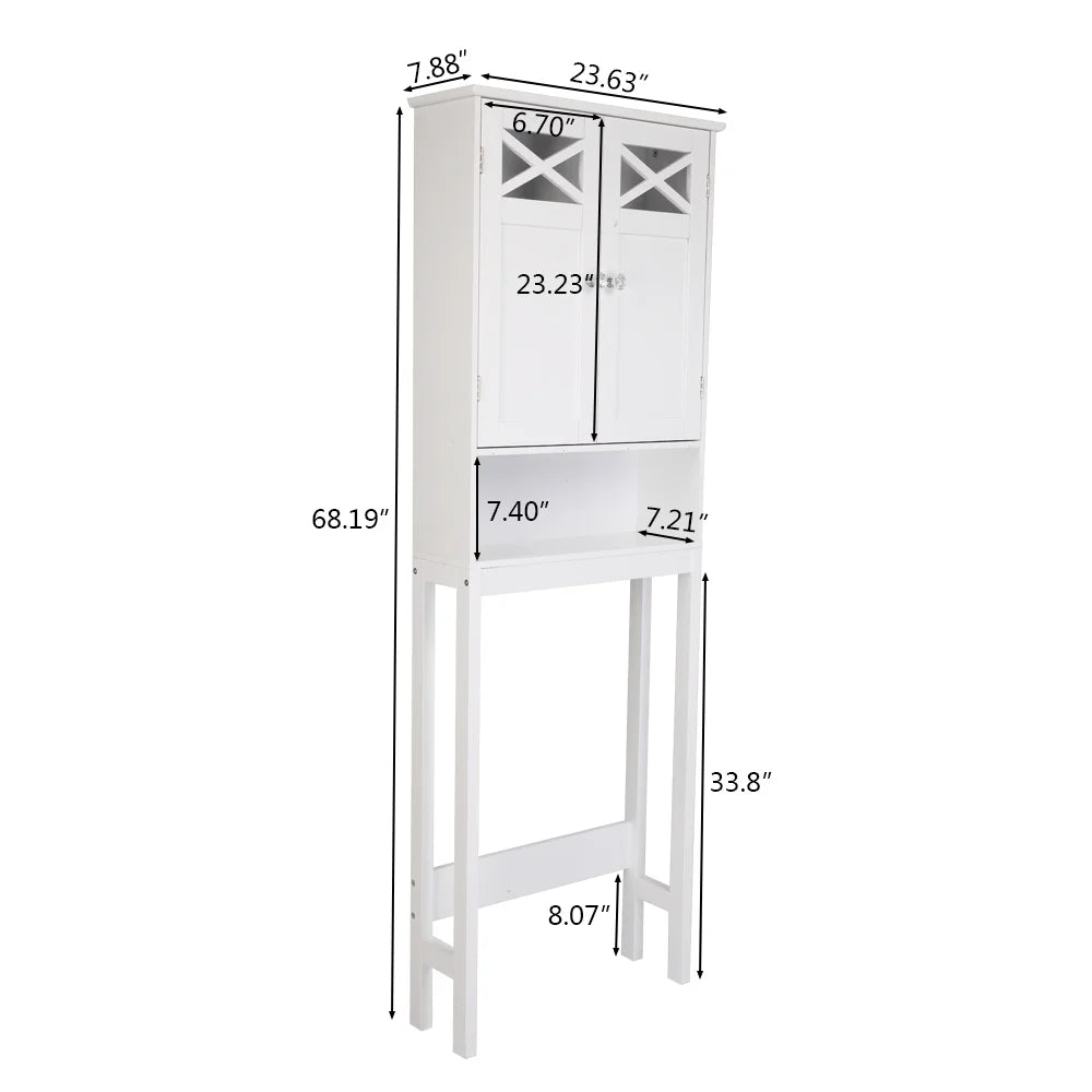 SamyoHome Wooden Over The Toilet Cabinet Bathroom Freestanding Cabinet with Shelves, White