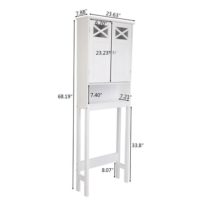 SamyoHome Wooden Over The Toilet Cabinet Bathroom Freestanding Cabinet with Shelves, White
