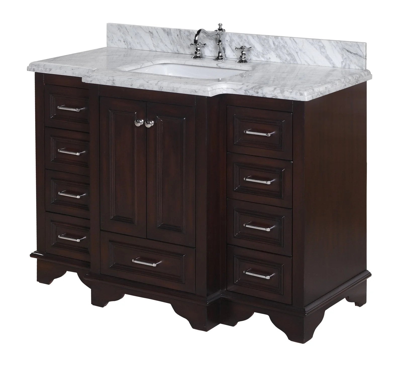 Nantucket 48" Bathroom Vanity with White Cabinet and Carrara Marble Top