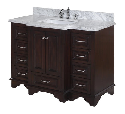 Nantucket 48" Bathroom Vanity with White Cabinet and Carrara Marble Top