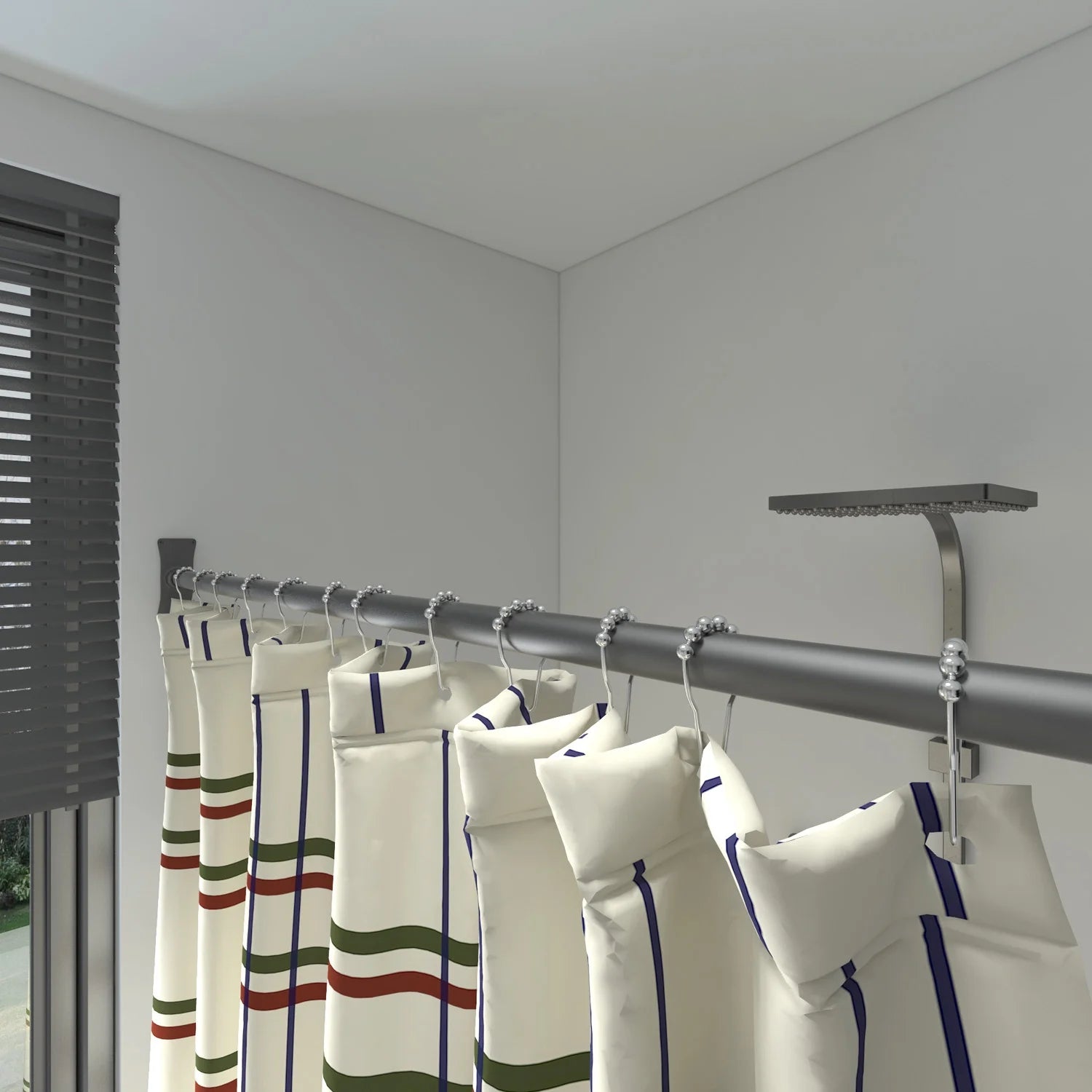 Naiture Stainless Steel 72'' x 48'' Corner Shower Curtain Rod with Ceiling Support, Black Finish