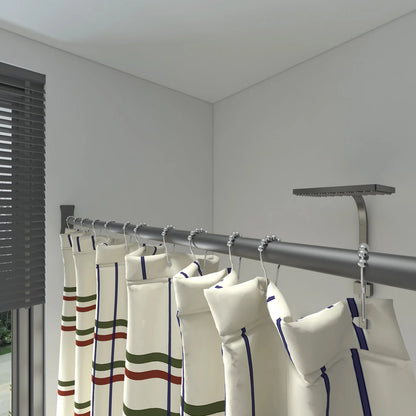 Naiture Stainless Steel 72'' x 48'' Corner Shower Curtain Rod with Ceiling Support, Black Finish