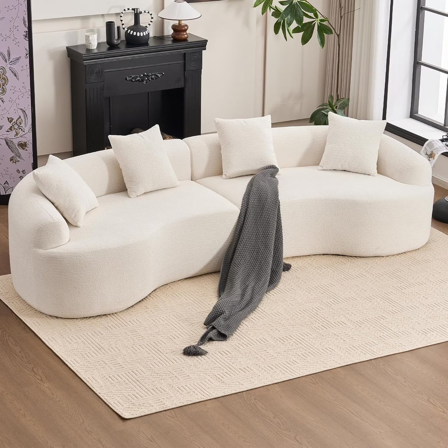 Loveseat Sectional Sofa for Living Room, 65’Modern Luxury Plush Chenille Extra Deep Seat Curved Cloud Floor Couch with 3 Throw Pillows for Small Spaces, No Assembly Needed, Sapphire Blue