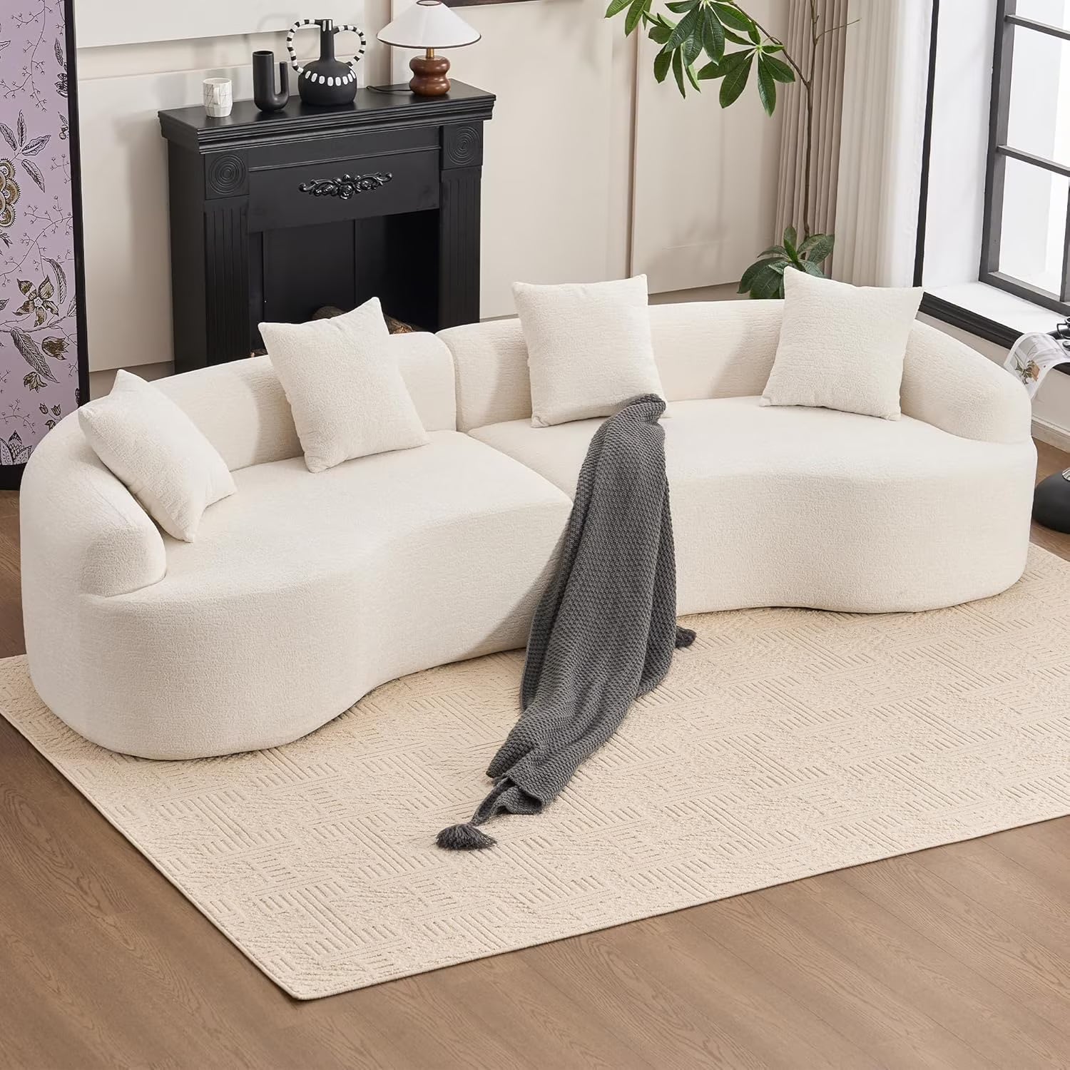 Loveseat Sectional Sofa for Living Room, 65’Modern Luxury Plush Chenille Extra Deep Seat Curved Cloud Floor Couch with 3 Throw Pillows for Small Spaces, No Assembly Needed, Sapphire Blue