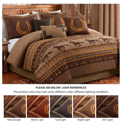 Sedona 7-Piece Southwestern Horses Comforter Set King - Micro Suede Bedding - Rustic Western Decor - 100% Polyester