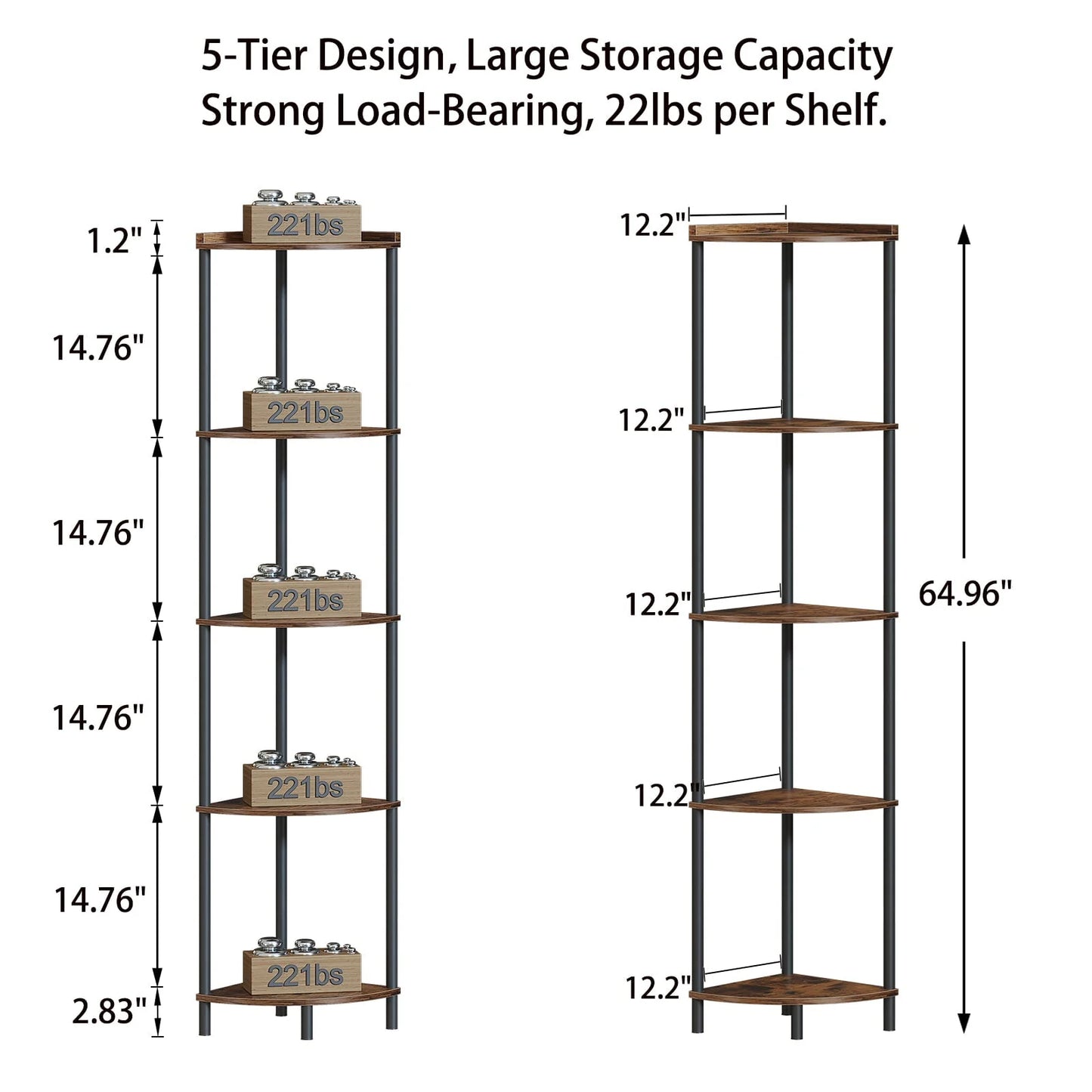 SUNMORY Corner Shelf Stand, 5 Tier Corner Bookshelf Plant Stand Storage Shelf for Bathroom Display Shelf for Living Room
