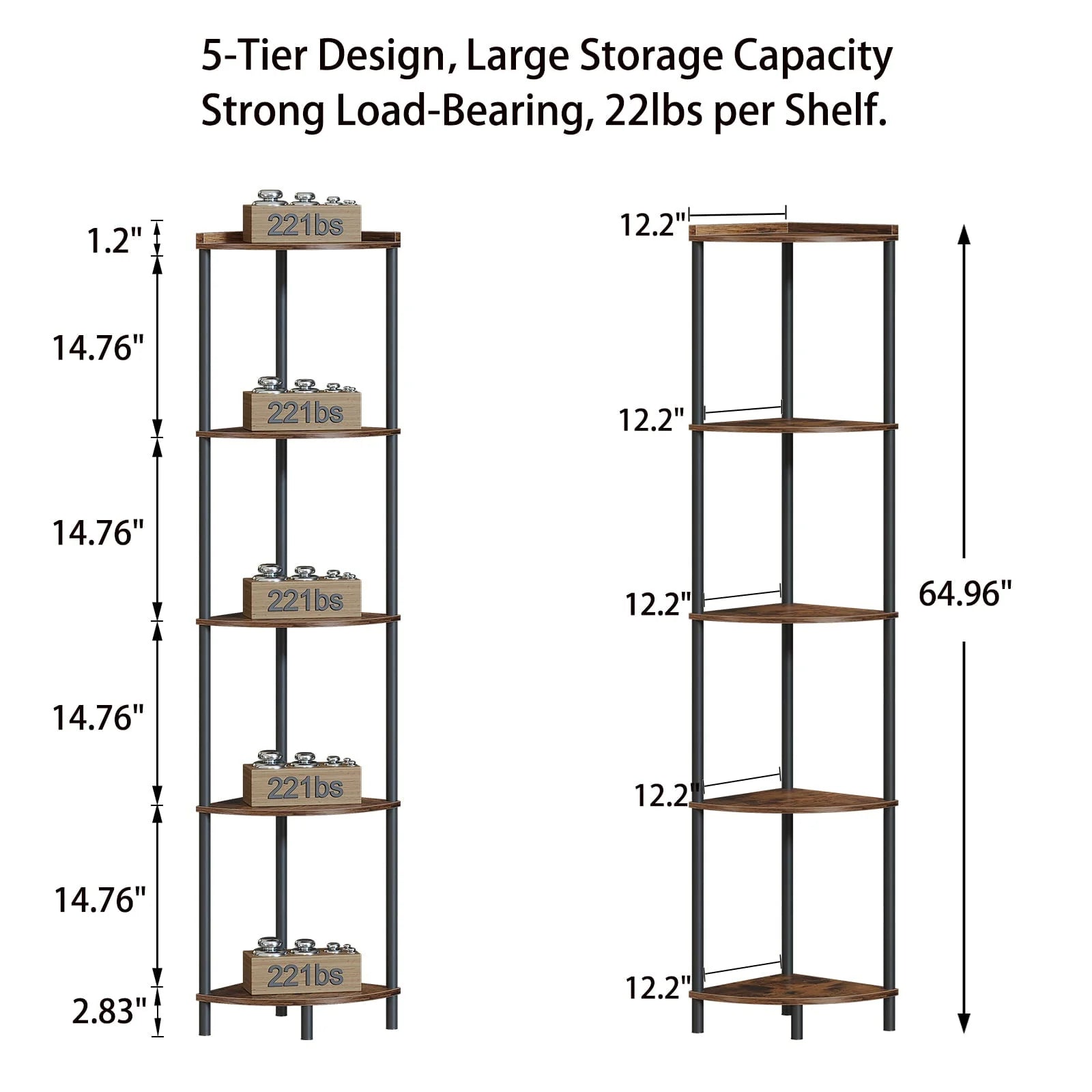 SUNMORY Corner Shelf Stand, 5 Tier Corner Bookshelf Plant Stand Storage Shelf for Bathroom Display Shelf for Living Room