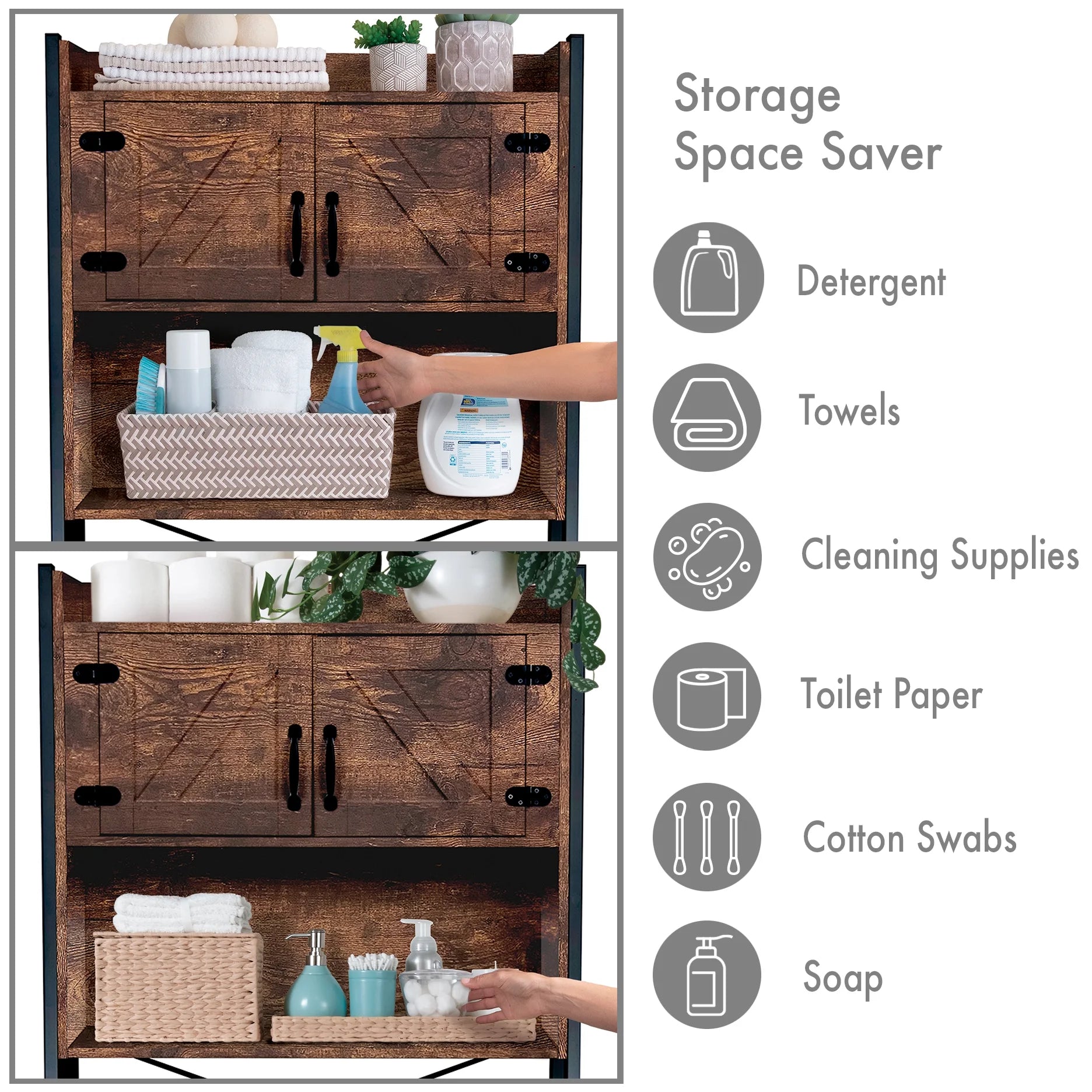 Stephan Roberts Over The Toilet Bathroom and Laundry Organizer and Storage Rack Height Adjustable Shelf, Wood