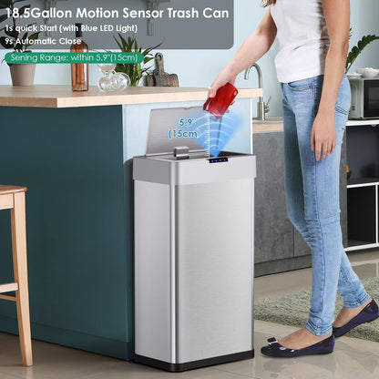 LAZY BUDDY 60 Liter/16 Gallon Stainless Steel Motion Sensor Trash Can for Kitchen, Bathroom, Rectangular
