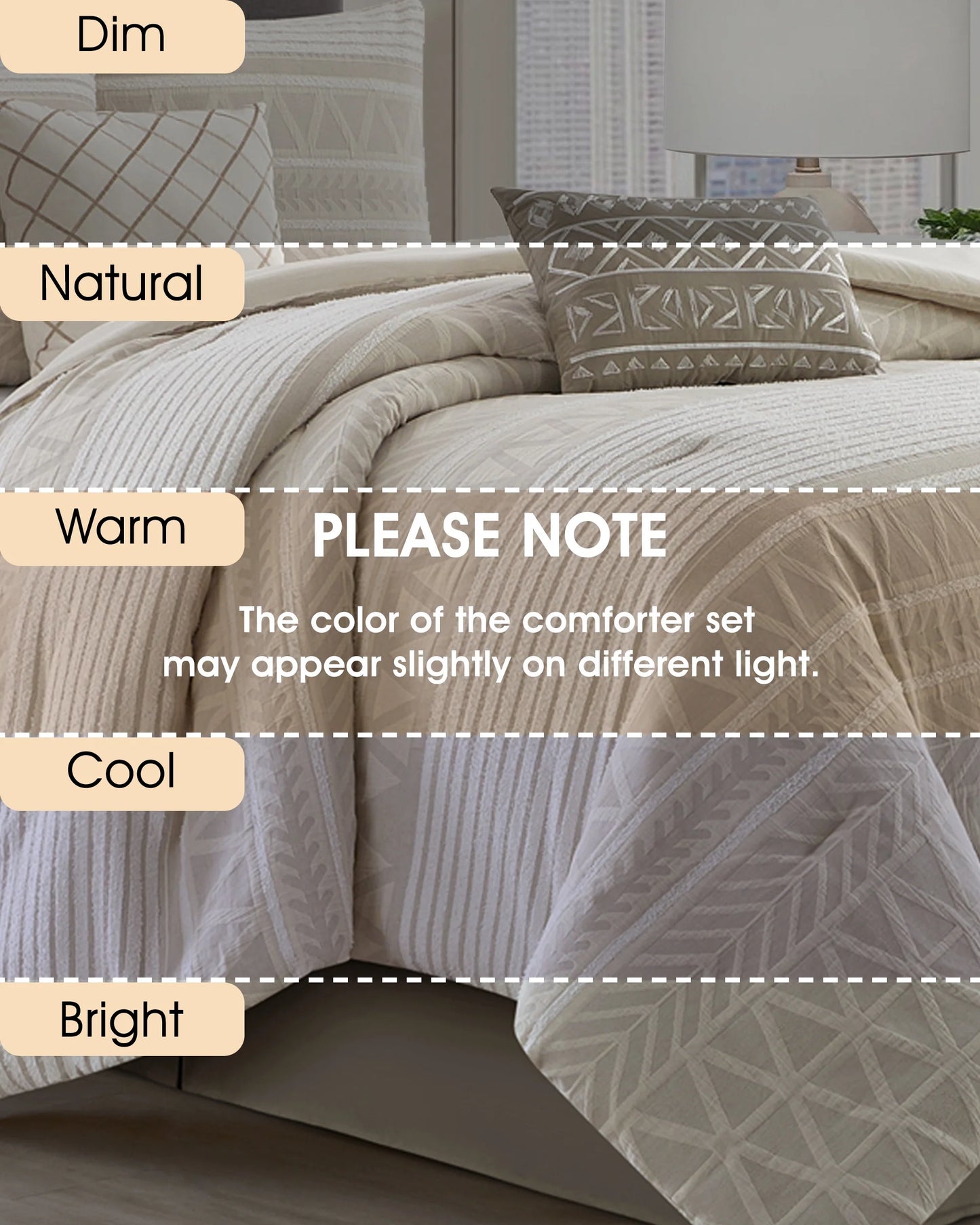 Lanco 100% Cotton Queen Size Comforter Set , 6 Piece , Beige Geometric Jacquard Bedding Set