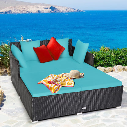 Costway Outdoor Patio Rattan Daybed Pillows Cushioned Sofa Furniture Beige