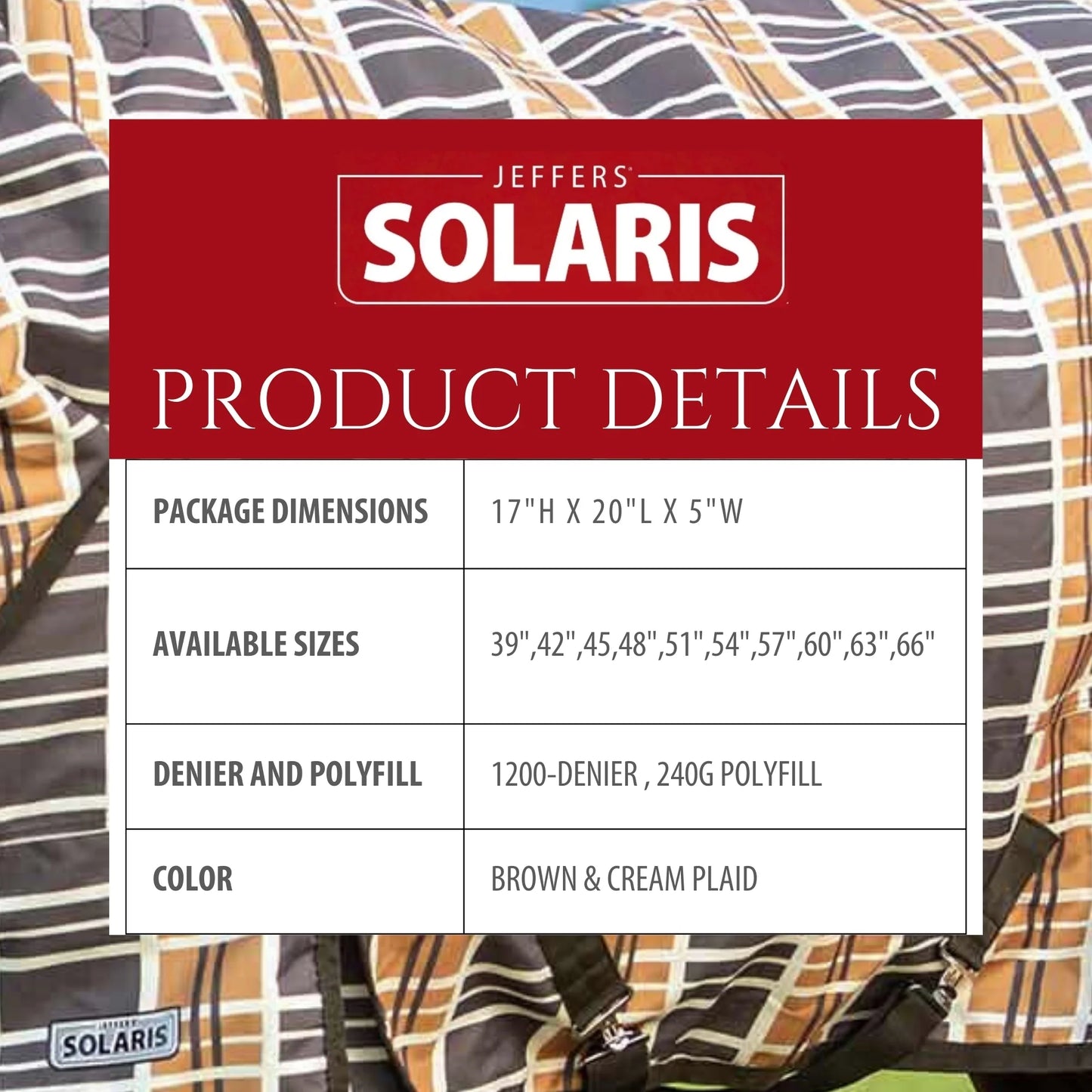 Jeffers Pony Poppins Solaris 1200 Denier Turnout Blanket, 240 gram Polyfill, Brown & Cream Plaid 39" - Waterproof, Breathable Horse Blanket - Ideal Protection for Winter, Wind & Rain, Medium weight