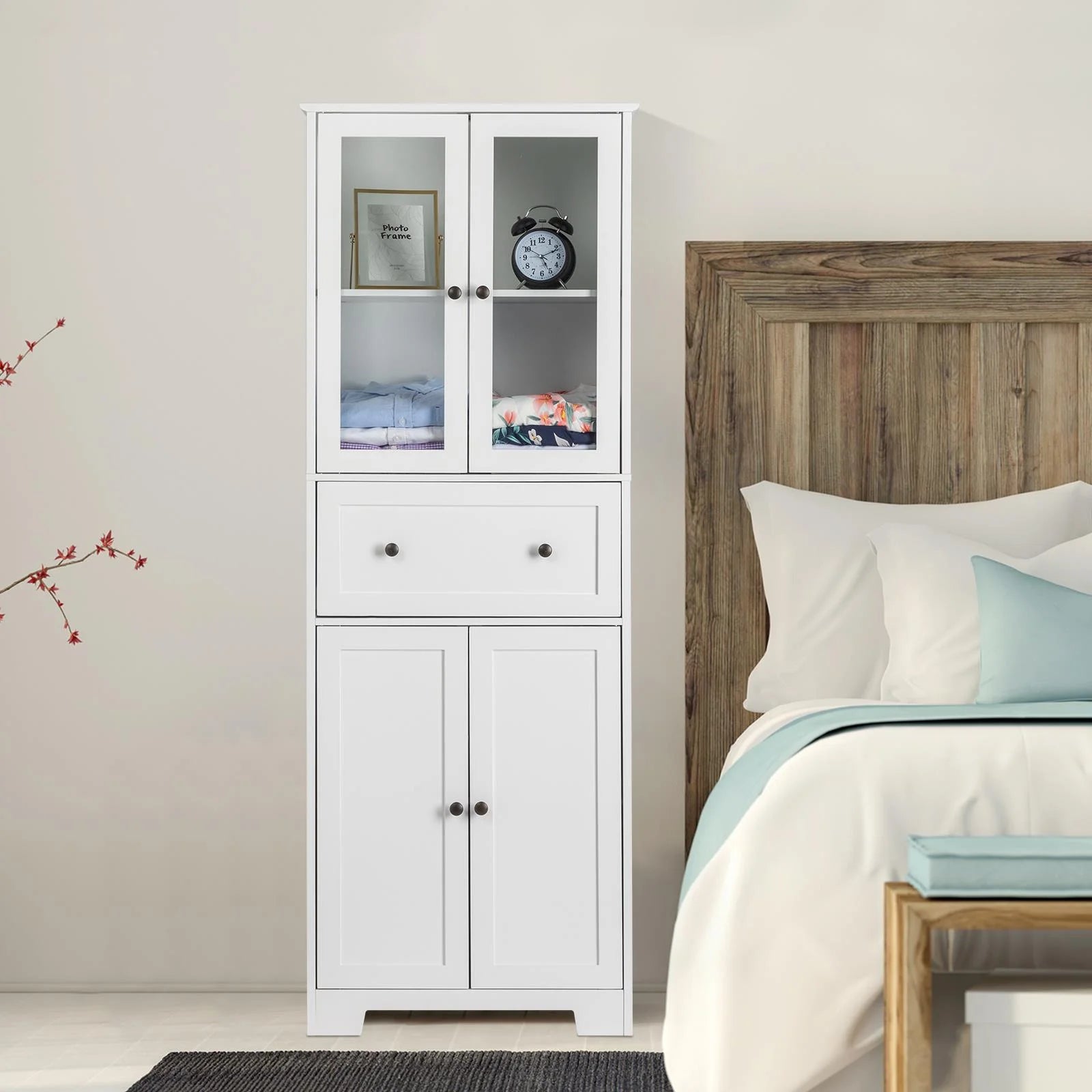 Ktaxon 64" Tall Bathroom Storage Cabinet, Kitchen Pantry, Sideboard Buffet Cabinet Cupboard Wooden with 2 Doors and Adjustable Shelves for Bathroom Kitchen, White