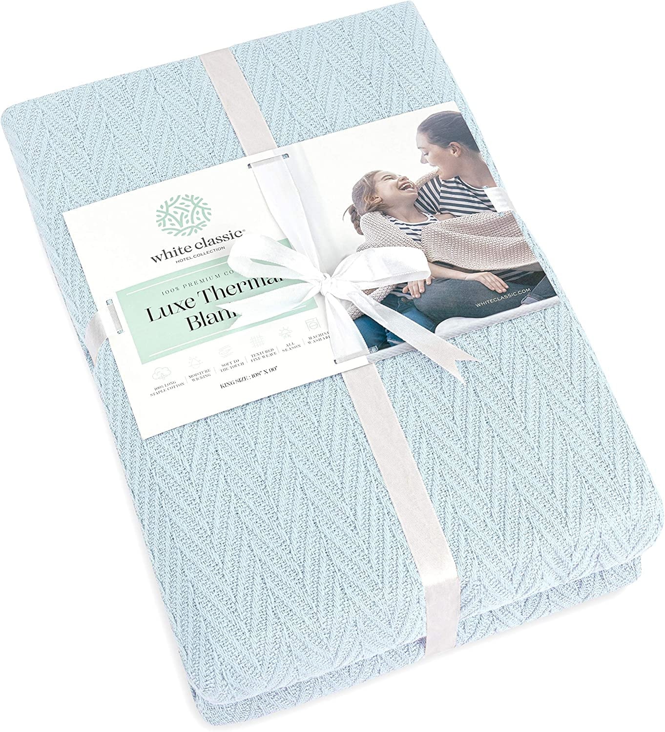 Luxury Thermal Cotton Blankets, King Size- Light Blue