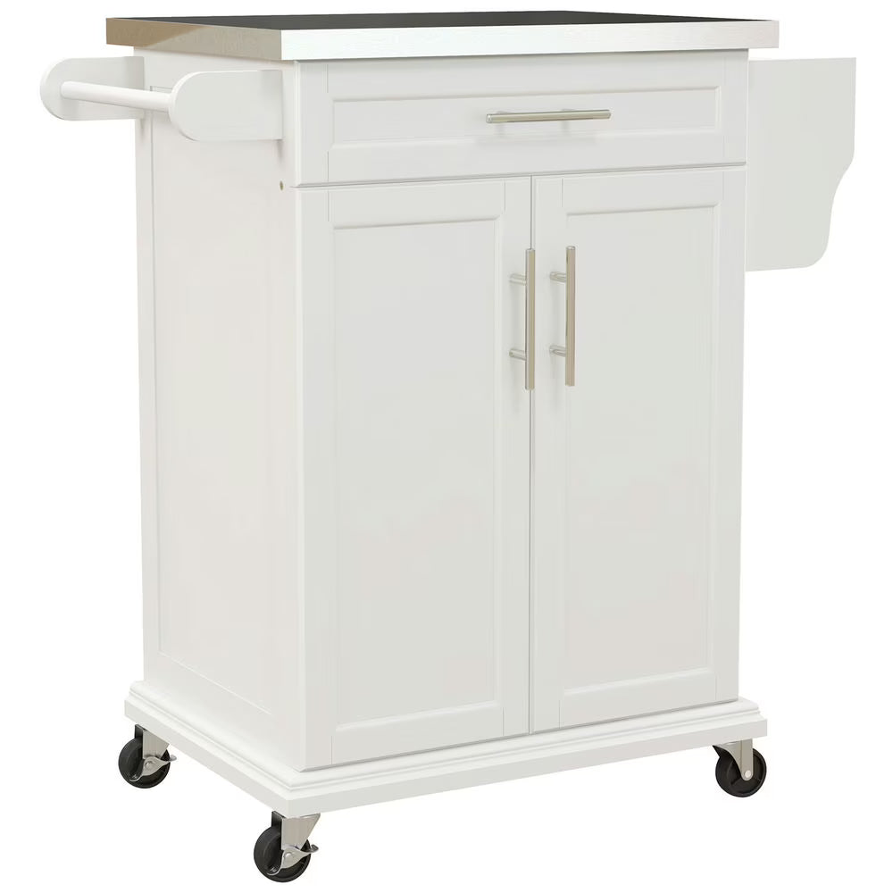 Barara King Kitchen Island,Rolling Island on Wheels, Kitchen Island Cart with Drawer, Towel Rack & Stainless Steel Countertop, Cream White